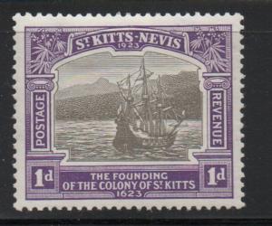 St Kitts Nevis Sc 53 1923 1d ship 300th Anniversary stamp mint