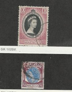 Malaya - Malacca, Postage Stamp, #27, 42 Used, 1953-54