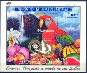Venezuela 1996 Birds Parrots Orchids TAIPEI'96 Mi. Bl.51 MNH