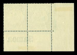 German Colonies - SAMOA 1900 Kaiser's YACHT 5pf grn Sc#58 MNH pair w/bottom INSC