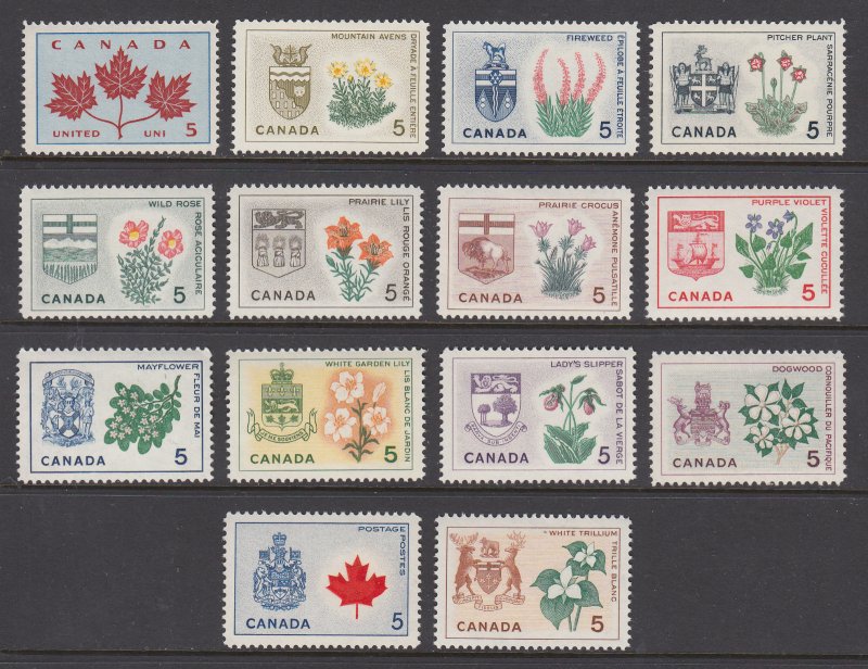 Canada Sc 417-429A MNH. 1964-66 Flowers and Arms of the Provinces, cplt set, VF