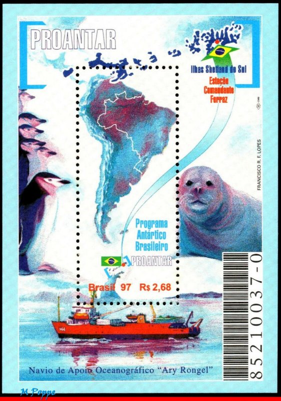 2630 BRAZIL 1997 PROANTAR, ANTARCTIC PROGRAM, FOCA, PENGUIN, MAPS, MI# B107, MNH