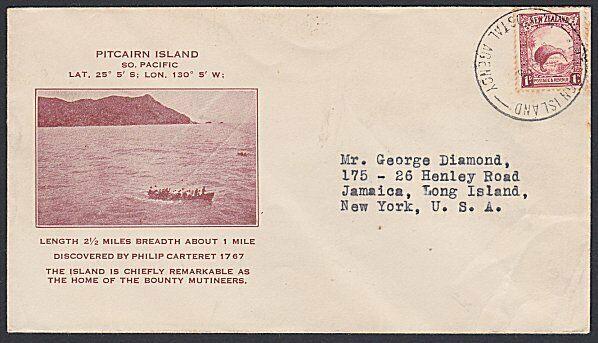 PITCAIRN 1936 NZ POSTAL AGENCY cds on NZ 1d Kiwi on cover..................87633