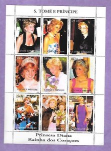 St. THOMAS & PRINCE ISL. Sc 1308 NH MINISHEET OF 1997 - PRINCESS DIANA. Sc$25