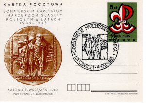 Poland 1983 Scout postcard with various 1984 Scout cancels