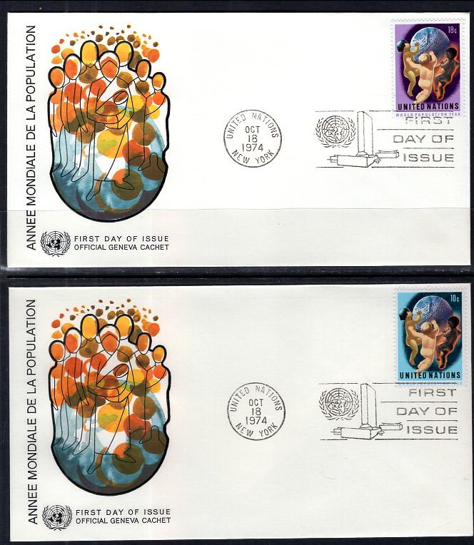 UN New York 252-253 Population Geneva Set of Two U/A FDC