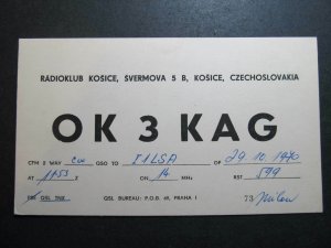 10071 Amateur Radio QSL Card KOSICE CZECHOSLOVAKIA-