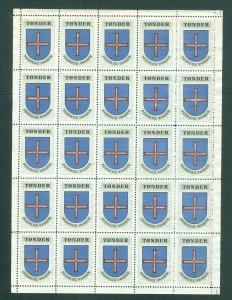 Denmark. Poster Stamp Full Sheet 1940/42. District: Tonder. Coats Of Arms.Cross.