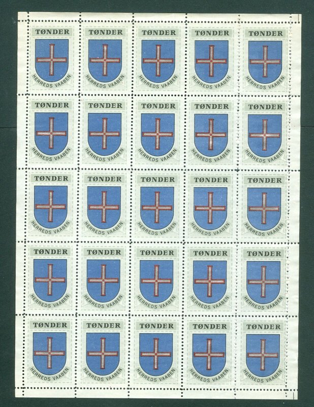 Denmark. Poster Stamp Full Sheet 1940/42. District: Tonder. Coats Of Arms.Cross.