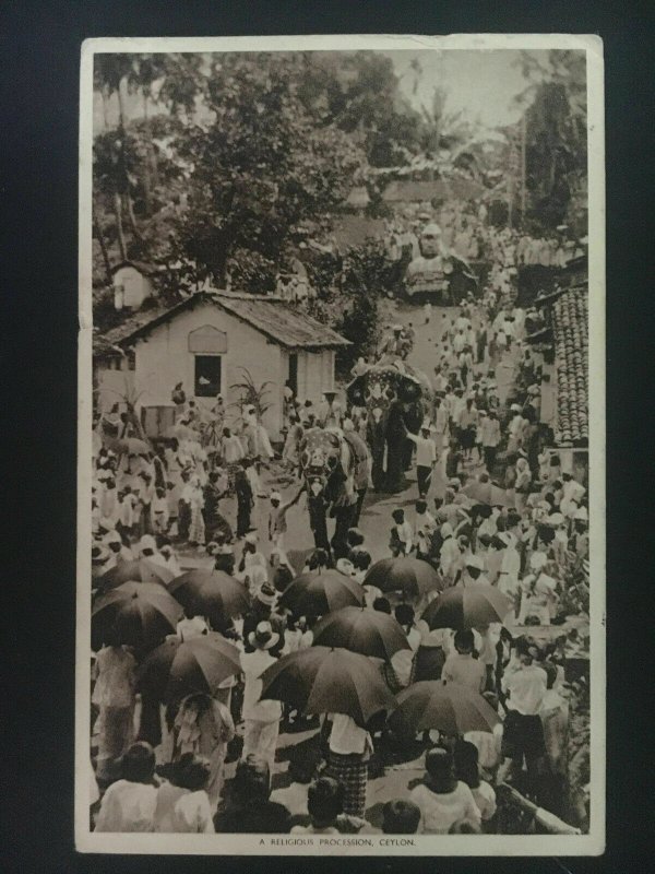 1944 Ceylon RPPC postcard Cover to South Africa Censor Religious Parade Elephant