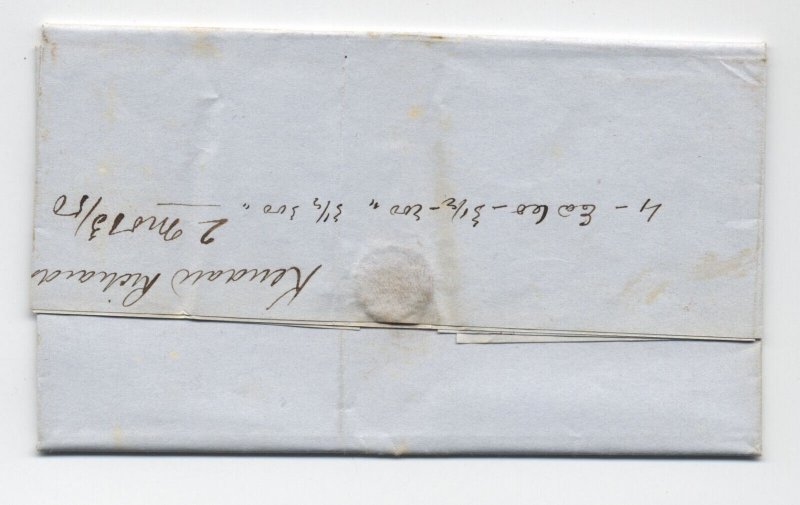 1850 Bath ME red CDS stampless folded letter small 5 rate handstamp [6432.107]