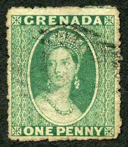 Grenada SG10 1d deep green wmk small star S/ways clean cut perf 15 Cat 50 pounds 