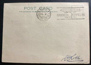 1933 Italy LZ 127 Graf Zeppelin Flight Postcard Cover to Norwich England # C41