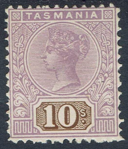 TASMANIA 1906 QV TABLET 10/- WMK CROWN/A PERF 12.5 