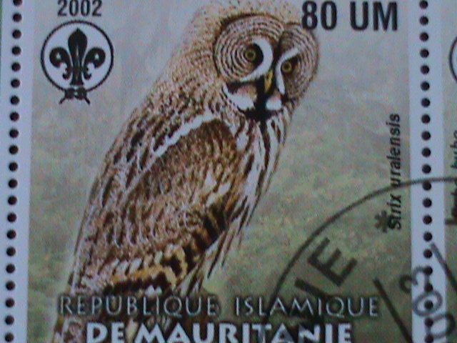 ​MAURITANIA-2003 BEAUTIFUL LOVELY OWLS WITH SCOUT LOCO-SHEET VF-FANCY CANCEL