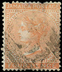 JAMAICA Sc 10 F/USED - 1872 4p Queen Victoria