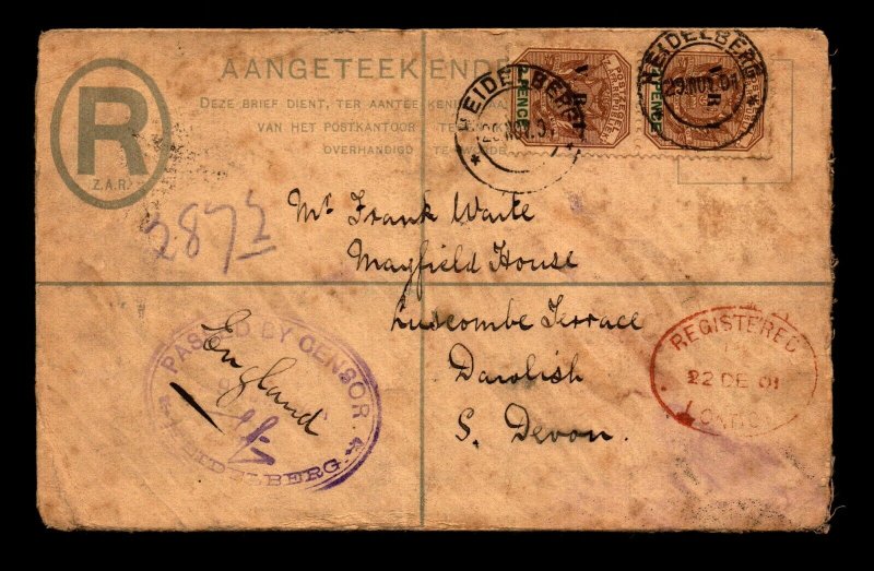 1901 South Africa Registered Censor Boer War Cover / Light Fold - L10079