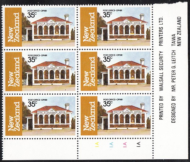 New Zealand 1982 MNH Sc #747 Inscription block of 6 35c Post Office, Ophir 1886