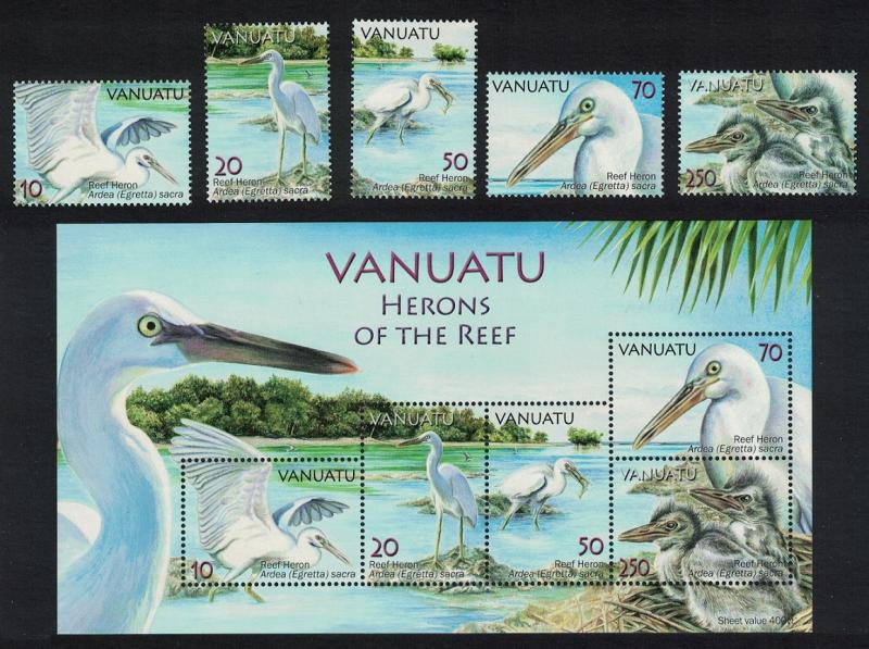 Vanuatu Birds Herons of the Reef 5v+MS SG#989-MS994 MI#1314-1318+Block 59