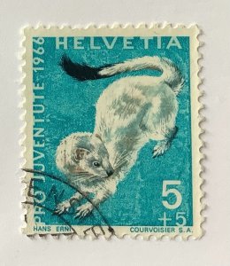 Switzerland 1966 Scott B360 used - 5+5c, Wild Animals, Ermine, Stoat