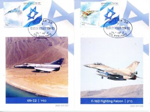 ISRAEL 2021 AIR FORCE AIRCRAFT - ISRAEL POSTAL SERVICE SHEETS 1&2 MAXIMUM CARDS 