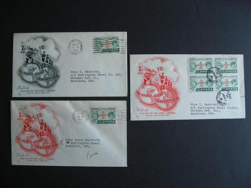 Canada FT cachet 3 FDC first day covers, Scouts, Scouting, Sc 356