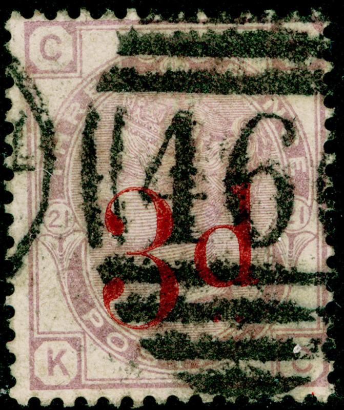 SG159, 3d on 3d lilac PLATE 21, USED. Cat £145. KC 