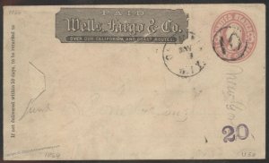 USA 1864 Wells Fargo Express Cachet Paid Cover Olympia Washington Territo 110077