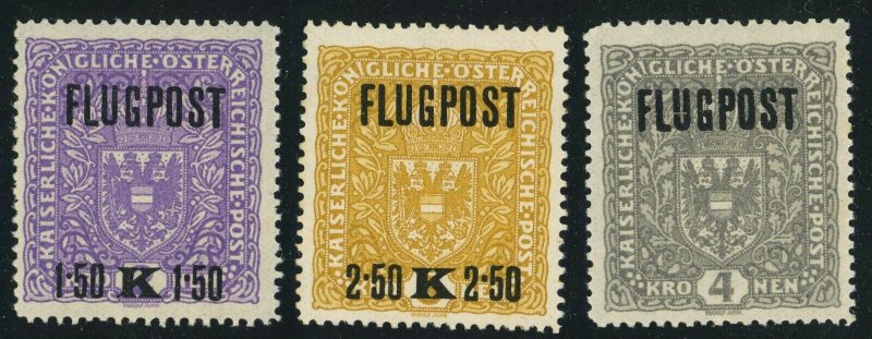 Austria #C1-C2 #C3 Flugpost Airmail Postage Stamps 1918 Mint NH