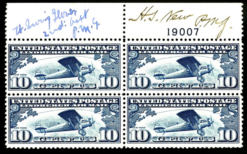 U.S. #C10 MINT AUTOGRAPH PL# BLOCK OF 4 OG NH