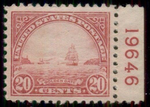 US #567 20¢ carmine rose, Plate No. Single, og, NH, XF