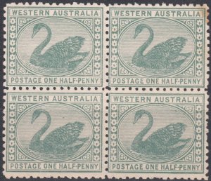 Western Australia 1910 Sg138 1/2d Green Unused Block Of 4 Cv £20