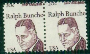 US #1860v 20¢ Ralph Bunche ERROR pair- 20¢ MISSING NH