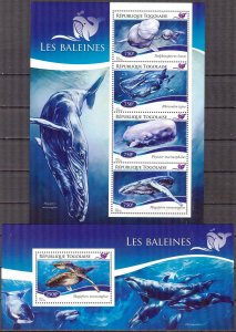 Togo 2014 Marine Life Whales (2) Sheet + S/S MNH