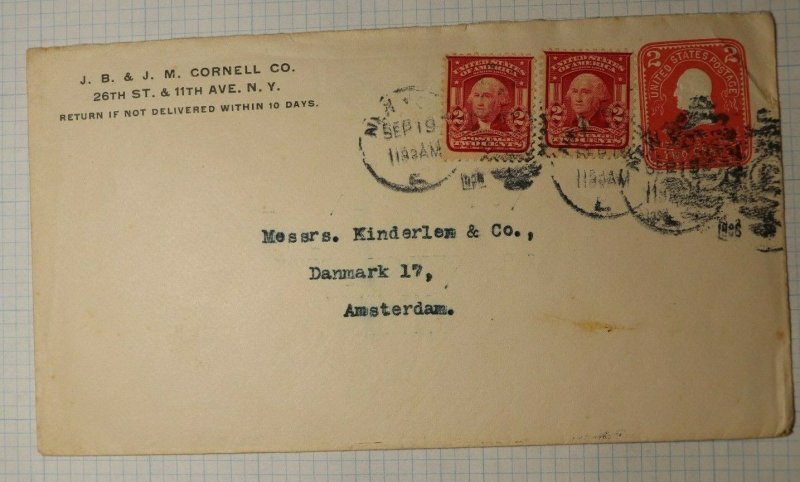 US Sc# C395 319 Used Entire 1906 Amsterdam Denmark Back Receiving Postmark