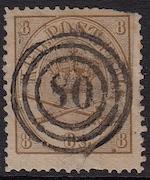 Denmark #14, used fancy cancel, damaged upper right corner, CV $95.00