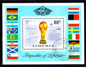 Liberia used 1974 #C203 Souvenir sheet 60c World Cup Trophy, Munich Stadium