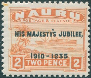 Nauru 1935 2d orange Jubilee Malformed 1 of 1910 SG41var unused