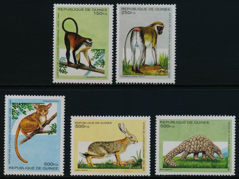 Guinea 1280-5 MNH Animals, Armadilo, Monkey, Otter