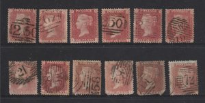 Great Britain x 12 QV 1d reds perf 14 large crown wmk.