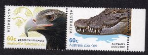 Australia  2012 60c Eagle & 60c Crocodile Se-tenant Pair, Scott 3778, 3782 MNH