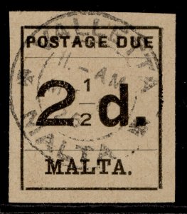 MALTA GV SG D5, 2½d black, FINE USED. CDS