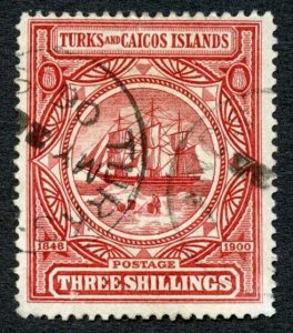 Turks and Caicos SG109 3/- Lake Top Value CDS used Cat 120 pounds