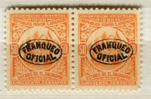 EL SALVADOR; 1898 early classic OFFICIAL Optd. fine MINT MNH 50c. Pair