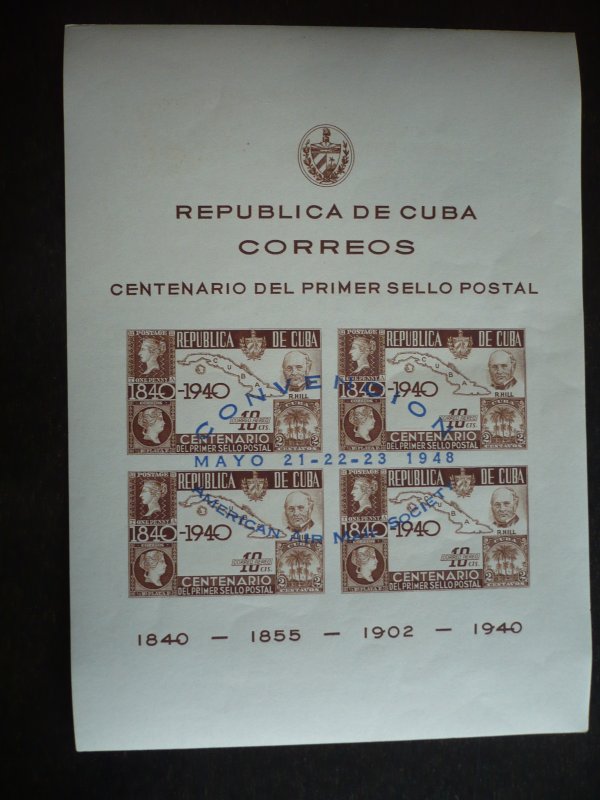 Stamps - Cuba - Scott# C39 - Mint Never Hinged Overprinted Souvenir Sheet