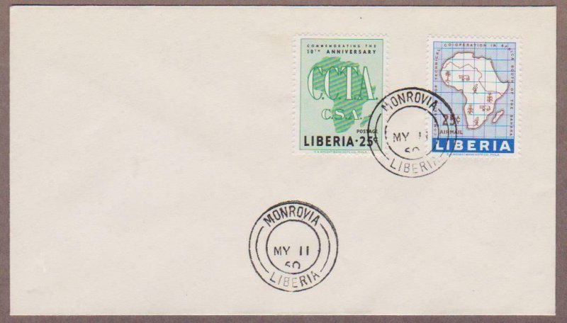 Liberia # 389 & Airmail # C125 Map & CCTA FDC - I Combine S/H