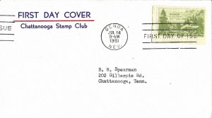 1951 FDC, #999, 3c Nevada Centennial, Chattanooga Stamp Club