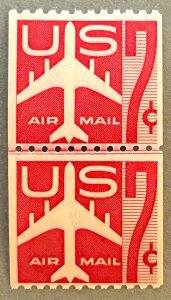 US C61 / 1960 7c Airmail Stamps Line Coil Pair / MNH