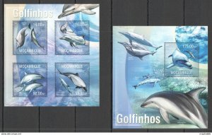 2013 Mozambique Dolphins Fauna Marine Life Kb+Bl ** St2550