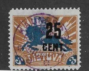 Lithuania Sc #154  25c overprint  on 3a used VF